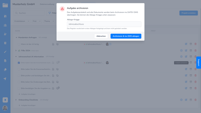 KanzleiDrive Dialogfenster Ablage im DMS